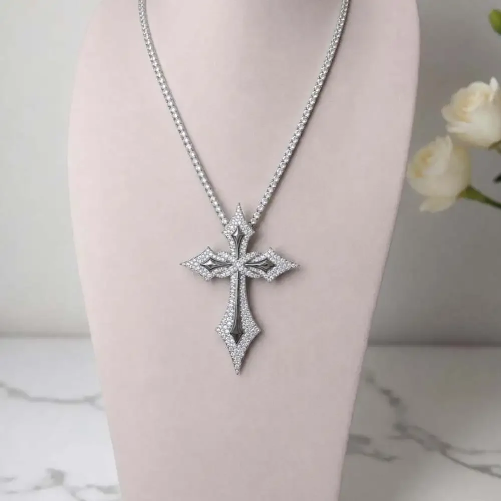 Silver Iced Out Cross Necklace 7 A 8 C